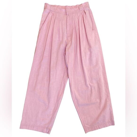 NWT Free People Lotta Love Linen Trouser in Bleached Pink Womens Size 2 Pleated - Picture 1 of 8